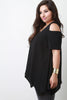 Textured Chiffon Cold Shoulder Handkerchief Hem Necklace Top