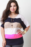 Multicolor Wide Stripe Dolman Necklace Top