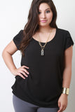 Textured Chiffon Tulip Sleeves Necklace Blouse Top