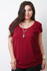 Textured Chiffon Tulip Sleeves Necklace Blouse Top