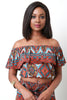 Ethnic Print Ruffle Off The Shoulder Top