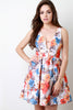 Floral Print Strap Plunging V Skater Dress