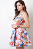 Floral Print Strap Plunging V Skater Dress