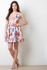 Floral Print Strap Plunging V Skater Dress