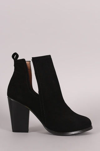 Suede Side Cutout Chunky Heeled Booties