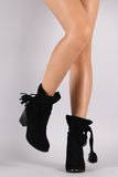 Suede Slit Tassel Sash-Tie Chunky Heeled Ankle Boots