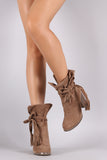 Suede Slit Tassel Sash-Tie Chunky Heeled Ankle Boots