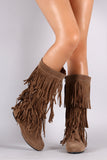 Suede Three Layer Fringe Mid Calf Boots