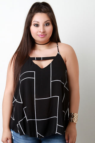 Minimal Lines Keyhole Textured Tunic Top