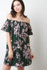 Off The Shoulder Tropical Leaf Motif Dress