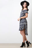 Tribal Off-The-Shoulder Ruffle Hem High Low Dress