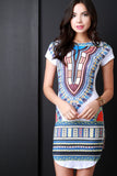 Native Tribal Print Round Neck Mini Dress