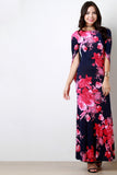 Floral Print Drape Cape Sleeve Maxi Dress