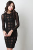 Grid Mesh Long Sleeve Bodycon Dress