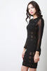 Grid Mesh Long Sleeve Bodycon Dress