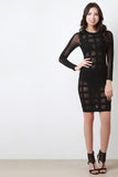 Grid Mesh Long Sleeve Bodycon Dress