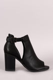 Soda Side Cutout Ankle Strap Chunky Heeled Booties