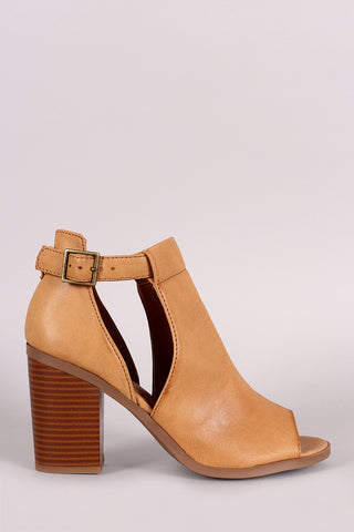 Soda Side Cutout Ankle Strap Chunky Heeled Booties