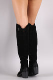 Qupid Suede Slit Buckled Strap Chunky Heeled Boots