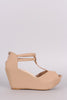 Nubuck Peep Toe T-Strap Platform Wedge