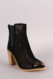 Perforated Peep Toe Chunky Heeled Booties