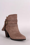 Bamboo Wrap-Around Tassel Chunky Heel Booties