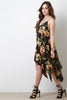 Floral Sleeveless Handkerchief Hem Trapeze Dress