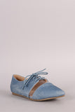 Liliana Denim Print Lucite Inset Lace-Up Oxford Flat