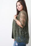 Semi-Sheer Lace Open Front Cardigan