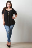 Cold Shoulder Knotted-Tie Necklace Blouse Top