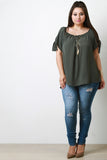 Cold Shoulder Knotted-Tie Necklace Blouse Top