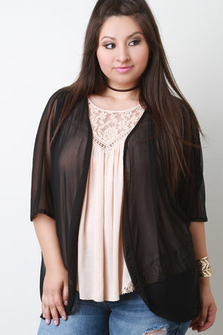 Semi-Sheer Mesh Open Front Cardigan