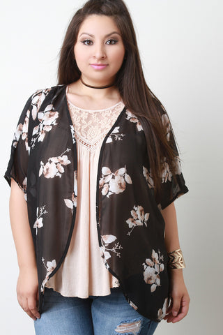 Floral Print Chiffon Kimono