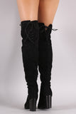 Qupid Suede Back Lace-Up Chunky Heeled Over-The-Knee Boots