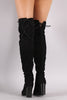 Qupid Suede Back Lace-Up Chunky Heeled Over-The-Knee Boots