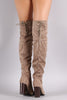 Qupid Suede Back Lace-Up Chunky Heeled Over-The-Knee Boots