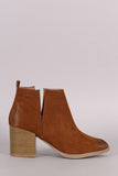 Qupid Suede Side Slit Pointy Toe Chunky Heeled Booties