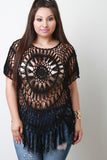 Semi-Sheer Crochet Dolman Sleeves Fringe Hem Top