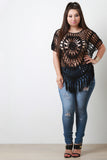 Semi-Sheer Crochet Dolman Sleeves Fringe Hem Top