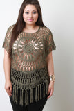 Semi-Sheer Crochet Dolman Sleeves Fringe Hem Top