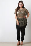 Semi-Sheer Crochet Dolman Sleeves Fringe Hem Top