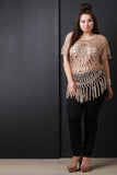 Semi-Sheer Crochet Dolman Sleeves Fringe Hem Top