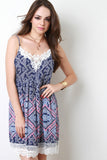 Crochet Trim Open Back Paisley Print Dress