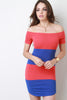 Color Block Off The Shoulder Bodycon Dress