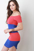 Color Block Off The Shoulder Bodycon Dress