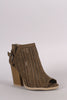 Qupid Perforated Suede Buckled Chunky Heeled Booties