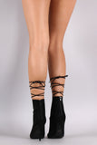 Qupid Lace Up Peep Toe Heel Booties