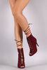 Qupid Lace Up Peep Toe Heel Booties