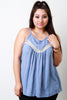 Woven Crochet Inset Ruffle Tank Top