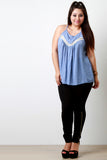 Woven Crochet Inset Ruffle Tank Top